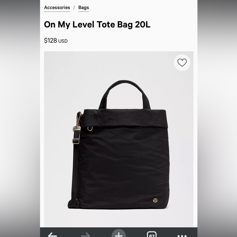 Lululemon Black Tote Bag 20L